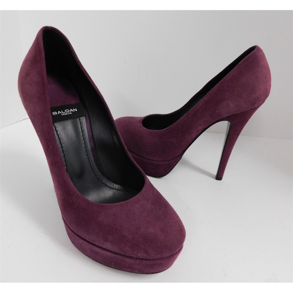 Baldan Plum Suede‎ Leather Platform Stilletto Pumps Italy 35